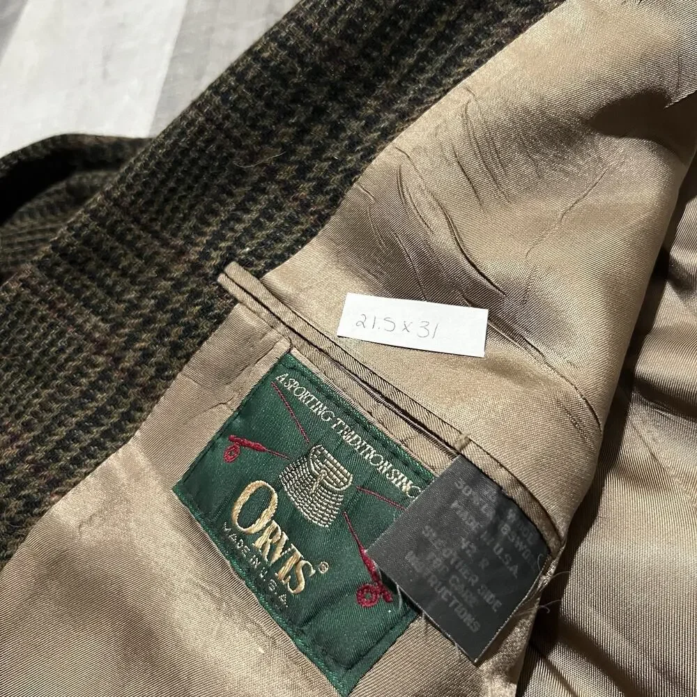 VTG Orvis Glen Plaid Wool Houndstooth USA Sportsman Shooting Blazer Jacket 42R